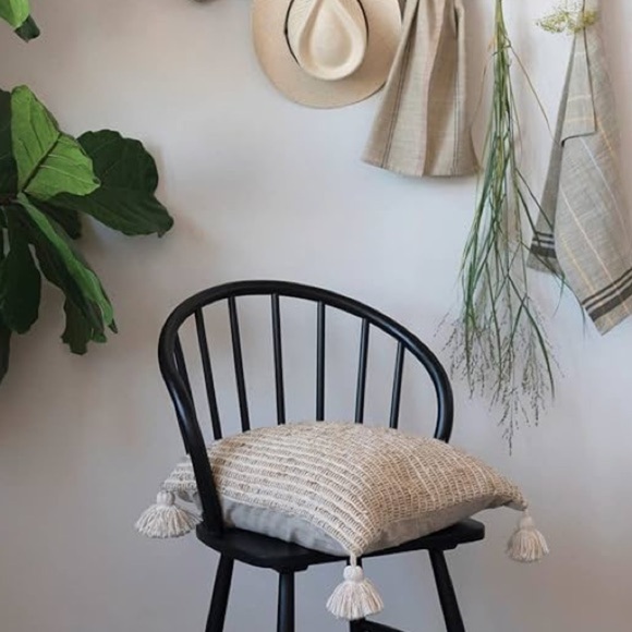 Creative Co-Op Woven Cotton Blend Lumbar Pillow with Tassels and Chambray Back! - Picture 3 of 8